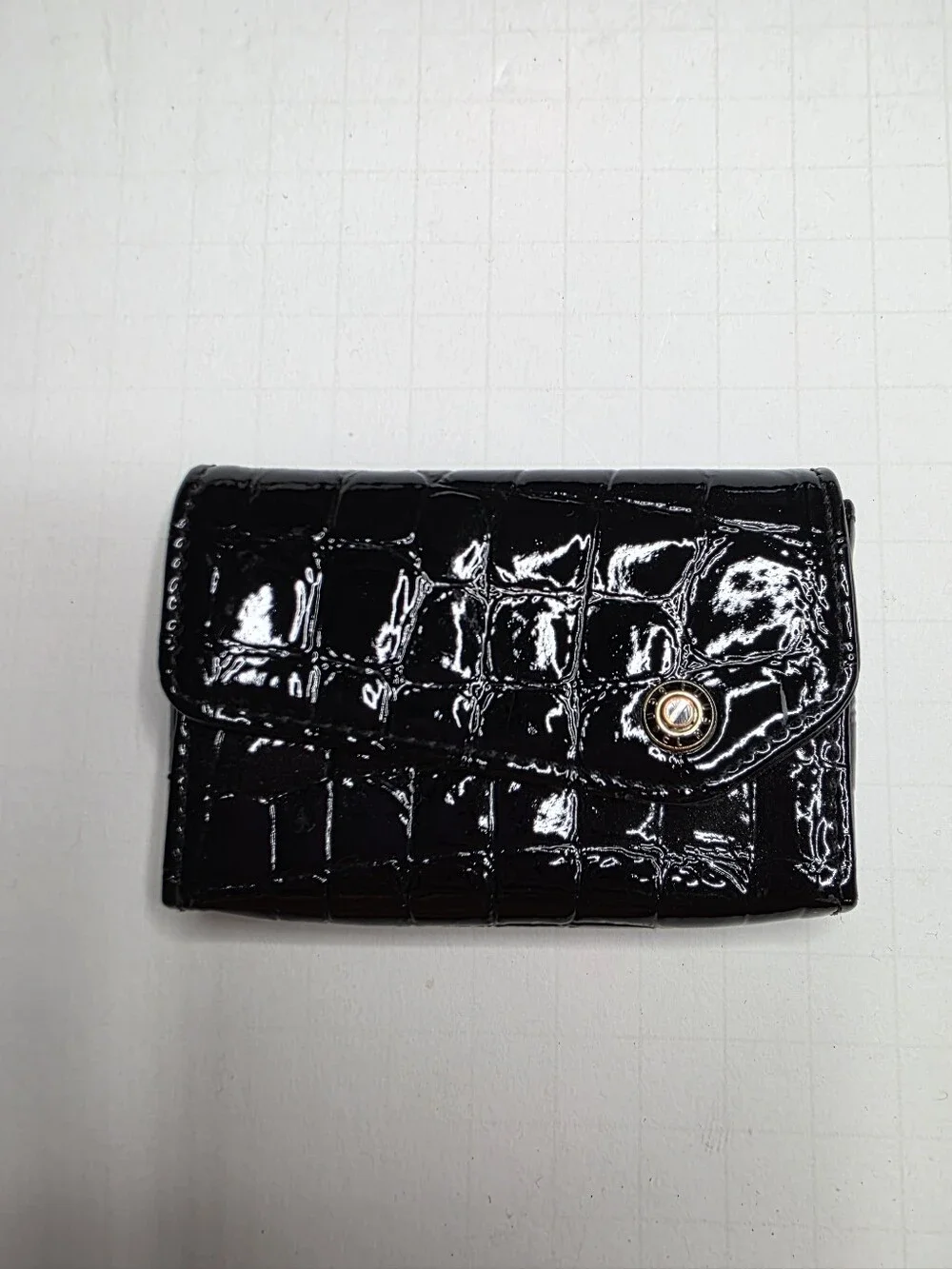 HENRI BENDEL Black Crocodile Coin Or Card Wallet Snap Closure